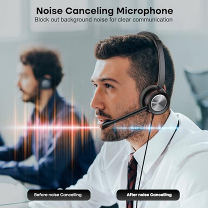 MAIRDI USB Headset with Microphpne, Wired PC Headset with Mic Noise Canceling & Mute for Computer Laptop Teams Zoom Office Work Call Center Business Softphone