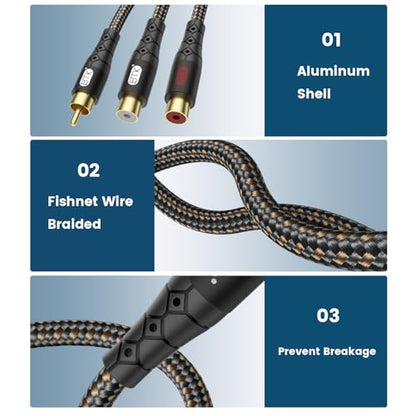 EMK RCA Splitter Cable 1 Male to 2 Female Y Adapter with Copper Shell & 24K Gold-Plated Connector RCA Male to Dual RCA Female Extension Cord Black/1ft/0.3m - size: 1ft/0.3m, style: Black*1Male to 2Female