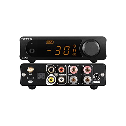 Topping MX3s Amplifier 62W x 2 Class D Power amp Subwoofer Out 700mW x 2 Headphone amp 24-bit/192kHz AKM USB C DAC Bluetooth Support(Black) - color: Black