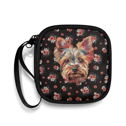 Dog and Flower Headphone Bag Travel Headphones Carrying Case, Protective Shell Travel Bag for Cable, Charger Storage for Earphone, Earbud, Earpieces - color: Dog And Flower