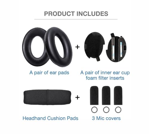 Replacement Ear Pads Upgrade Headband Cushion Pad Compatible with Bose A20 Aviation Headset, Protein Leather, Noise Isolation Memory Foam, Including Foam Filter Inserts, 3 Mic Covers