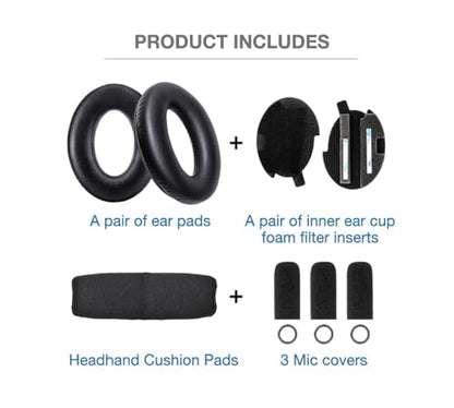 Replacement Ear Pads Upgrade Headband Cushion Pad Compatible with Bose A20 Aviation Headset, Protein Leather, Noise Isolation Memory Foam, Including Foam Filter Inserts, 3 Mic Covers