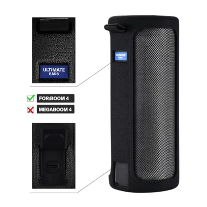 Travel Carrying Protective Silicone Case Compatible with Ultimate Ears Boom 4 Portable Bluetooth Wireless Speaker, Silicone Case Cover with Metal Hook for Ultimate Ears Boom 4 (Black) - color: Black