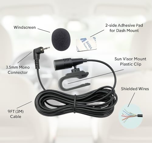 3.5mm Plug Microphone Compatible Replacement for Kenwood DDX DMX DNX DNR DPX KDC KMM Series Car Stereo – Handsfree External Mic for Bluetooth Calling and Navigation Use with 9FT Cable