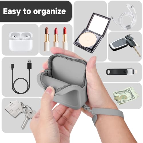 2 PCS Silicone Headphone Organizer Carrying Case, Small Multi-Purpose Silicone Pouch Storage Box with Zipper Closure and Hand Strap for Earbuds, Keys, Charging Cables, Lipsticks, USB Drives (Grey)