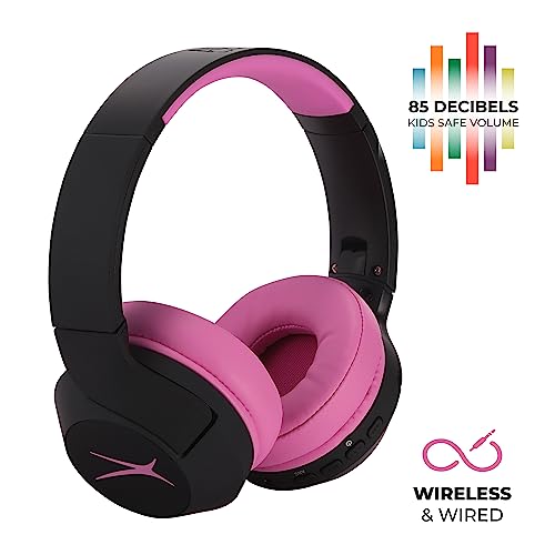 Altec Lansing Kid Safe Noise Cancelling Wireless Headphones 15H Battery, 85dB Volume Limit, Foldable Design Powerful Sound, Active Noise Cancellation Perfect for Kids Ages 7+ (Blackout Pop Pink) - color: Blackout Pop Pink