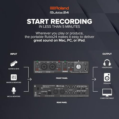 Roland Rubix24 2-In/4-Out USB Audio Interface | High-Resolution Audio | Record with Mics, Guitars, Keys & More | Compact & Durable Build | Compatible with Mac, PC & iPad | Expanded I/O Features - style: 2-in/4-out