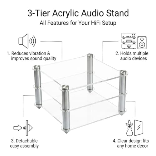 Stereo Cabinet, 3-Tier Desktop Open Audio Rack | Metal Frame, Acrylic Shelf, for Office Living Room