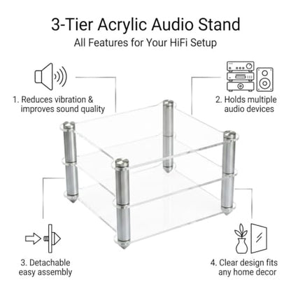 Stereo Cabinet, 3-Tier Desktop Open Audio Rack | Metal Frame, Acrylic Shelf, for Office Living Room