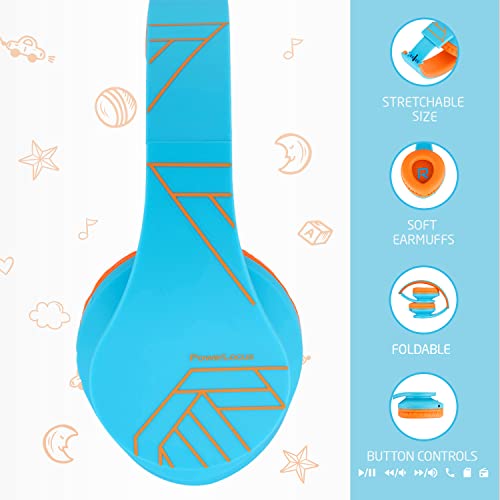 PowerLocus Kids Headphones Over-Ear, Bluetooth Wireless Headphones for Kids,with Microphone, Safe 85DB Volume Limited, Foldable with Carry Case, Audio Cable, Micro SD mode for Online Classes,PC,Phones - color: Blue/Orange