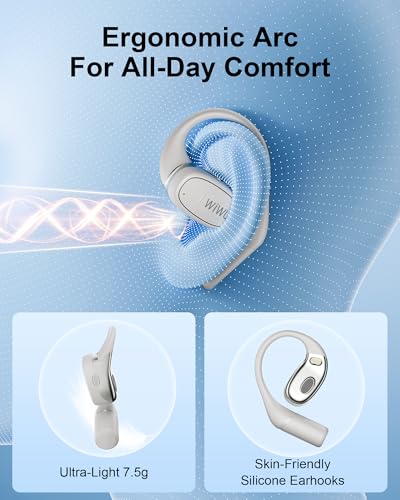 Open Ear Headphones,Bluetooth Wireless Earbuds with 2 Mics,Touch Control,ENC Noise Cancelling,HiFi Stereo Sound Sport Earbuds for Gym Cycling,Compatible with iPhone and Android(Beige) - color: Beige