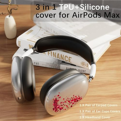 Headphone Cover for AirPods Max, Girly Cute Clear Ear Cups Covers, Black Silicone Ear Pad Case Headband Cover for Apple AirPods Max (2024/2020), Rose - color: Rose-Black