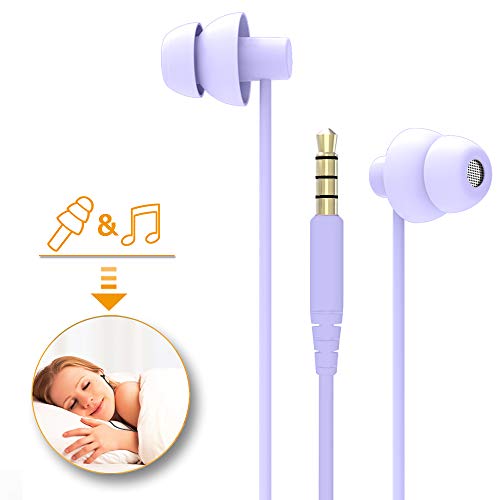 MAXROCK (TM Total Soft Silicon Headphones with Mic Sleep Travel Choice for Cellphones Tablets and 3.5mm Jack (Violet) | Sleep Travel Choice, Cellphones Tablets Compatible, 3.5mm Jack - color: violet purple
