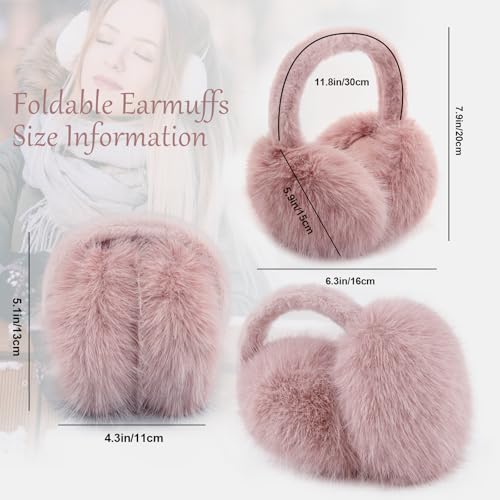 Earmuffs for Women Girls Faux Fur Fuzzy Headband Foldable Ear Covers Cold Weather Accessory - color: Pink