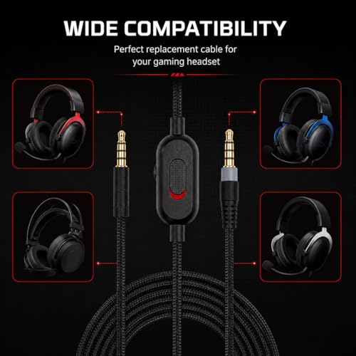 Detachable Replacement Audio Aux Cable Cord Wire 3.5mm Headphones Audio Cable with Inline Mute & Volume Control,Compatible with HyperX Cloud Mix Cloud Alpha