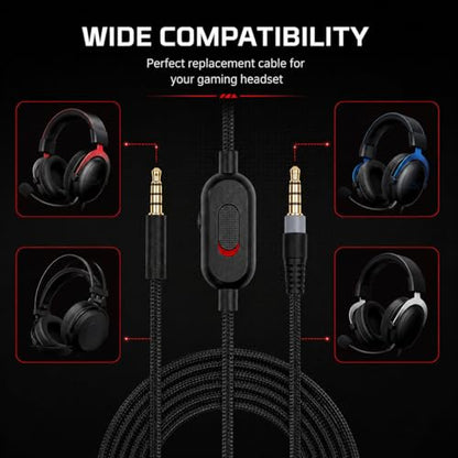 Detachable Replacement Audio Aux Cable Cord Wire 3.5mm Headphones Audio Cable with Inline Mute & Volume Control,Compatible with HyperX Cloud Mix Cloud Alpha