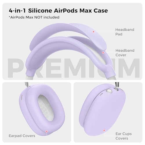 AHASTYLE Silicone Case Cover for AirPods Max 2/1 Headphones (USB-C/Lightning)(2026/2024/2020) [4 in 1] Anti-Scratch Ear Pad Cover/Ear Cups Cover/Headband Pad/Headband Cover AirPods Max Accessories - color: Purple