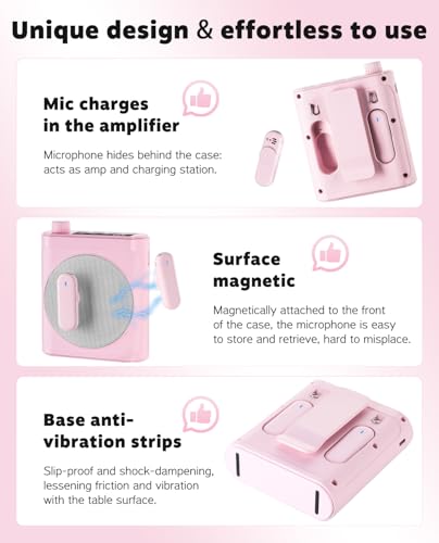 Tearstone Voice Amplifier for Teachers with Bluetooth, Dual Magnetic Mics | Portable Rechargeable Speaker with Clip-On Lapel Microphones for Classroom, Tour Guide, Public Speaking, Training (Pink) - color: Pink