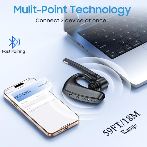 Conambo Bluetooth Headset V5.2 Wireless Bluetooth Earpiece with 750mAH Charging Case 80Hrs Talktime Wireless Headset with CVC8.0 Dual Mic Noise Canceling for iPhone Cellphone Trucker Work