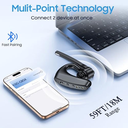 Conambo Bluetooth Headset V5.2 Wireless Bluetooth Earpiece with 750mAH Charging Case 80Hrs Talktime Wireless Headset with CVC8.0 Dual Mic Noise Canceling for iPhone Cellphone Trucker Work