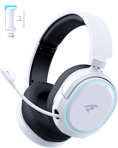Wireless Gaming Headset, 7.1 Surround Sound, 2.4GHz USB Gaming Headphones with Bluetooth 5.4, 100H Battery, ENC Noise Canceling Mic, RGB Light, Wireless Headset for PC PS5 PS4 Mac Switch (Black-White) - color: Black-White