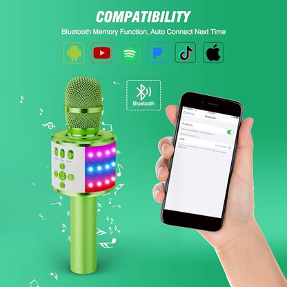 BONAOK Karaoke Microphone for Kids & Adults - Bluetooth Microphones Singing Mic with Disco Lights, Echo Effect, Built-in Speaker Portable Karaoke Player for Party Travel Gifts Q78(Green) - color: Light Green