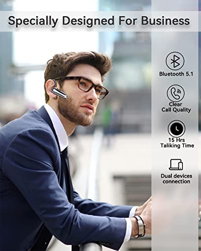 Bluetooth Headset, Wireless Bluetooth 5.0 Earpiece Hands-Free Earphones with Stereo Mic,8 Hrs Play time, Compatible iPhone Android Cell Phones Driving, Business, Office