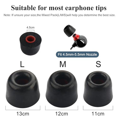 6 Pairs Memory Foam Earbud Tips Slow-rebound Foam Earbud Tips Fits for 4.5mm-5.5mm in-Ear Earphones Blocking Noise Earbuds Tips with Storage Box S/M/L 3 Sizes Ear Replacement Tips (Inner 4.5mm, Black) - size: S/M/L (Inner size: 4.5mm)