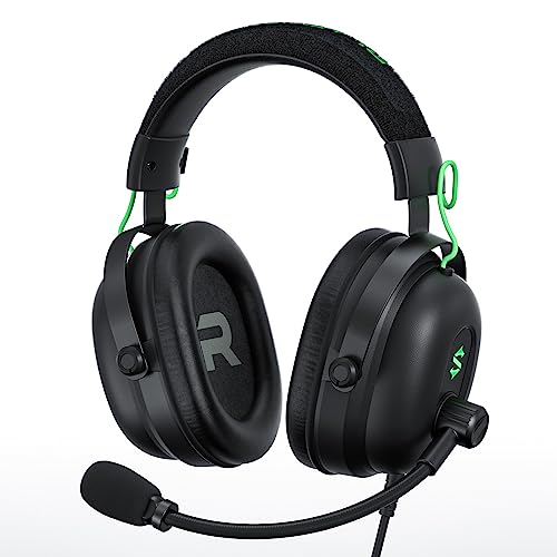 Black Shark Gaming Headset with Noise Canceling Cardioid Mic, Over-Ear Headphones for PC, PS4, PS5, Xbox, Switch, 50mm Dynamic Drivers & LED Light