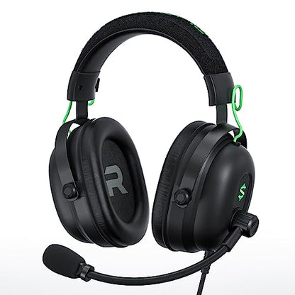 Black Shark Gaming Headset with Noise Canceling Cardioid Mic, Over-Ear Headphones for PC, PS4, PS5, Xbox, Switch, 50mm Dynamic Drivers & LED Light