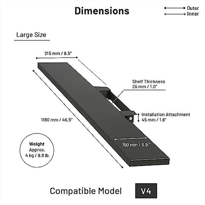 WALL 46.5" Soundbar Shelf for TV Stand V4 Model, Satin Black | Compatible with WALL V4 Model, Creates a Floating Look for Soundbars, Remotes& Small Devices, Flexible Placement