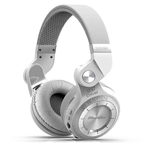 Bluedio T2 Plus Turbine Wireless Bluetooth Headphones with Mic/Micro SD Card Slot/FM Radio (White) - color: White, size: 186x85x200mm, style: closed-back
