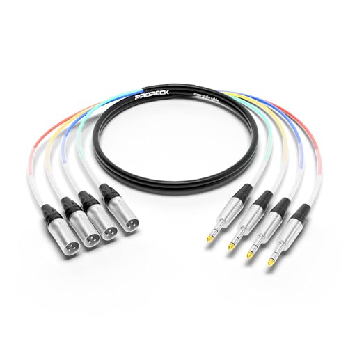 PRORECK 3m(10피트) 스네이크 케이블, 4채널 차폐 오디오 케이블 0.6cm(1/4인치) TRS to XLR 수, 전문 무대, 스튜디오 및 라이브용 컬러 마크 커넥터 포함(PR-TRS/XLR-4 x 10M) - style: 4채널 3m(10피트)