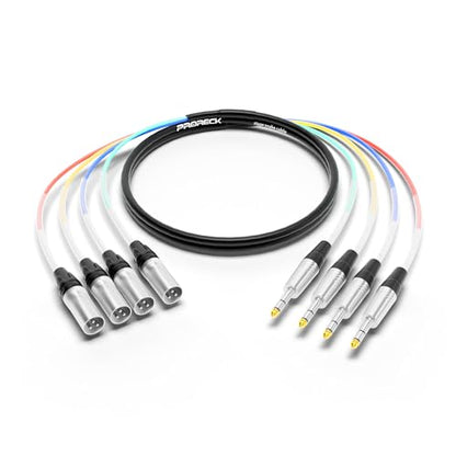 PRORECK 3m(10피트) 스네이크 케이블, 4채널 차폐 오디오 케이블 0.6cm(1/4인치) TRS to XLR 수, 전문 무대, 스튜디오 및 라이브용 컬러 마크 커넥터 포함(PR-TRS/XLR-4 x 10M) - style: 4채널 3m(10피트)