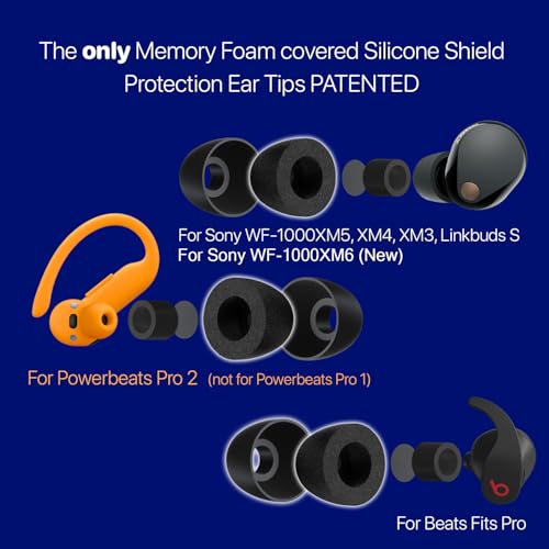 AirFoams Pro Memory Foam Lifetime Replacement Universal Ear Tips for Sony WF-1000XM6,5,4,3, Beats Fit Pro, Galaxy Buds2 Pro, Jabra & More - Anti Slip, All Day Comfort, Noise Cancelling (3 Pairs-S/M/L)