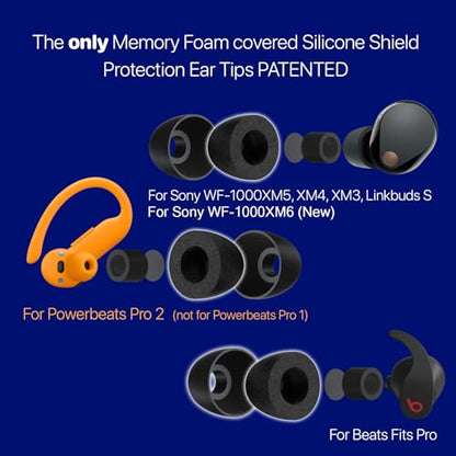 AirFoams Pro Memory Foam Lifetime Replacement Universal Ear Tips for Sony WF-1000XM6,5,4,3, Beats Fit Pro, Galaxy Buds2 Pro, Jabra & More - Anti Slip, All Day Comfort, Noise Cancelling (3 Pairs-S/M/L)