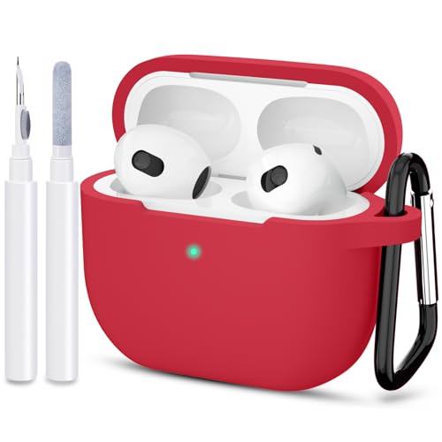 Compatible with AirPods 3 Case, Protective Silicone Cover for AirPods 3rd Generation Case 2021, Wireless Charging - Red - color: C-Red
