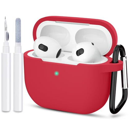 Compatible with AirPods 3 Case, Protective Silicone Cover for AirPods 3rd Generation Case 2021, Wireless Charging - Red - color: C-Red