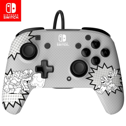 PDP REMATCH Enhanced Wired Power Nintendo Switch Pro Controller, Officially Licensed Switch Lite/OLED Compatible Gamepad, Customizable Programmable Buttons, Black & White (Bowser Luigi Mario Comic) - color: Mario Comic