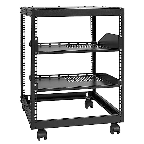 VEVOR 12U Open Frame Server Rack, 23-40 in Adjustable Depth, Free Standing or Wall Mount Network Server Rack, 4 Post AV Rack with Casters, Holds All Your Networking IT Equipment AV Gear Router Modem | Free Standing or Wall Mount, Heavy Duty 4 Post, with 4