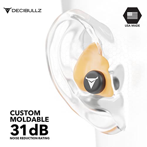 Decibullz Custom Molded Ear Plugs 31dB NRR Shooting Ear Protection (Orange) | Reusable & Re-moldable, For Range Officers, Jobsite Crews & Musicians, Travel & Concert Use, Earplugs, American Company - color: Orange
