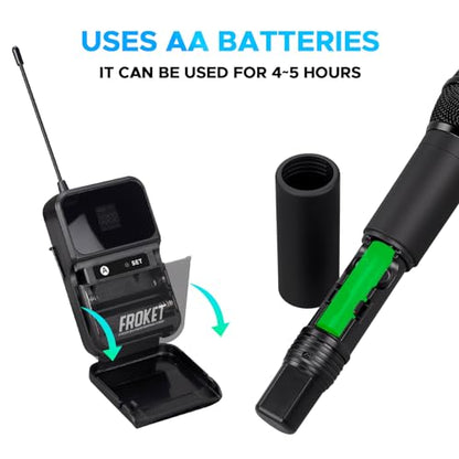 FU-2002 Dual Handheld UHF Wireless Microphone System - 260ft Range, Auto Pairing, LCD Display for Church/Speech/Meeting