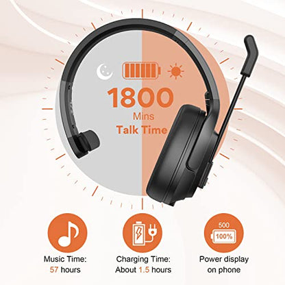 EKSA Noise Cancelling Trucker Bluetooth Headset with Microphone for Trucker | Wireless AI-Powered ENC Headphones, 99ft Long Range, 30H of Talk Time, All-Day Comfort On Ear Headsets Mute Button - style: Trucker Headset with ENC Mic