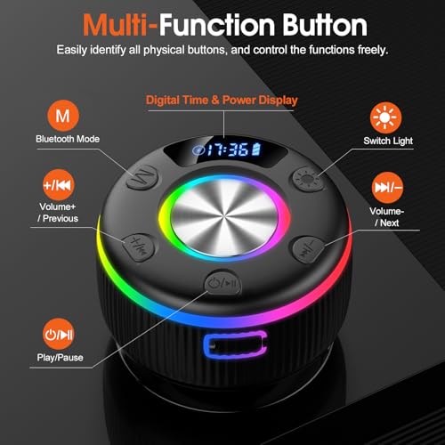 Portable Speaker Bluetooth with Loud Stereo Bass Sound, Mini Wireless Speaker with 7 RGB Lights, TF-Card USB, TWS Pairing, 4H Playtime, IP7 Waterproof Speakers for Travel Party Home Outdoor Gift - color: Dark black