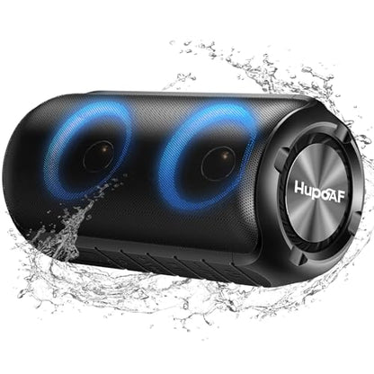 Hupoaf Bluetooth Speaker, Stocking Stuffers Portable Wireless Speaker with 6D Loud Sound, IPX7 Waterproof, HD Call, RGB Lights, 12H Playtime for Home/Party/Outdoor/Beach - color: Dark Black
