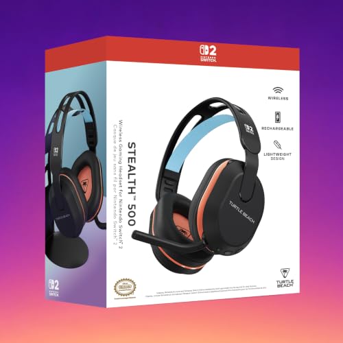 Turtle Beach Stealth 500 Wireless Gaming Headset Nintendo Switch 2, Black | Licensed for Switch 2, Bluetooth, 40mm Drivers, 40-Hr Battery, Flip-to-Mute Mic, Memory Foam, Lightweight, Charcoal Black - color: Charcoal Black