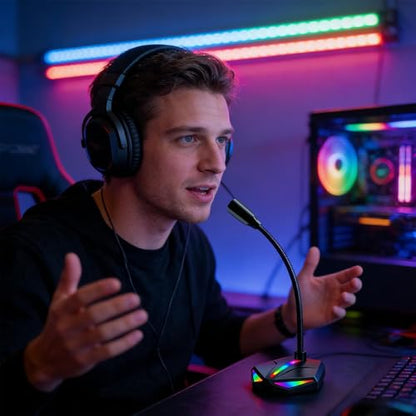USB Microphone Adjustable Home Audio PC Equipment with RGB Light | Desktop Microphone for Recording Games Chatting Home Studio Broadcast Podcasting