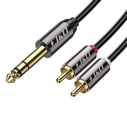 J&D 1/4 inch TRS to Dual RCA Audio Cable, Gold Plated Copper Shell Heavy Duty 6.35mm 1/4 inch Male TRS to 2 RCA Male Stereo Audio Y Splitter Cable, 15 Feet - size: 15ft
