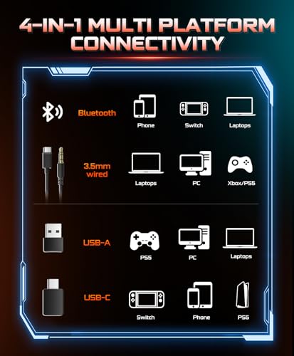 NUBWO Wireless Gaming Headset for PS5, PS4, PC, Laptop, Mac, 3 in 1 Gaming Headphones with 7.1 Surround Sound, Noise Canceling Mic, 20ms Low-Latency, 80Hr Battery, 2.4GHz/Bluetooth 5.4/3.5mm Wired - color: Black
