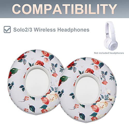 Solo 2/3 Wireless Earpads Replacement Protein Leather & Memory Foam Ear Cushion Cover Compatible with Beats by Dr. Dre Solo 2.0 Solo3 Wireless On-Ear Headphones (Floral White) - color: Floral White